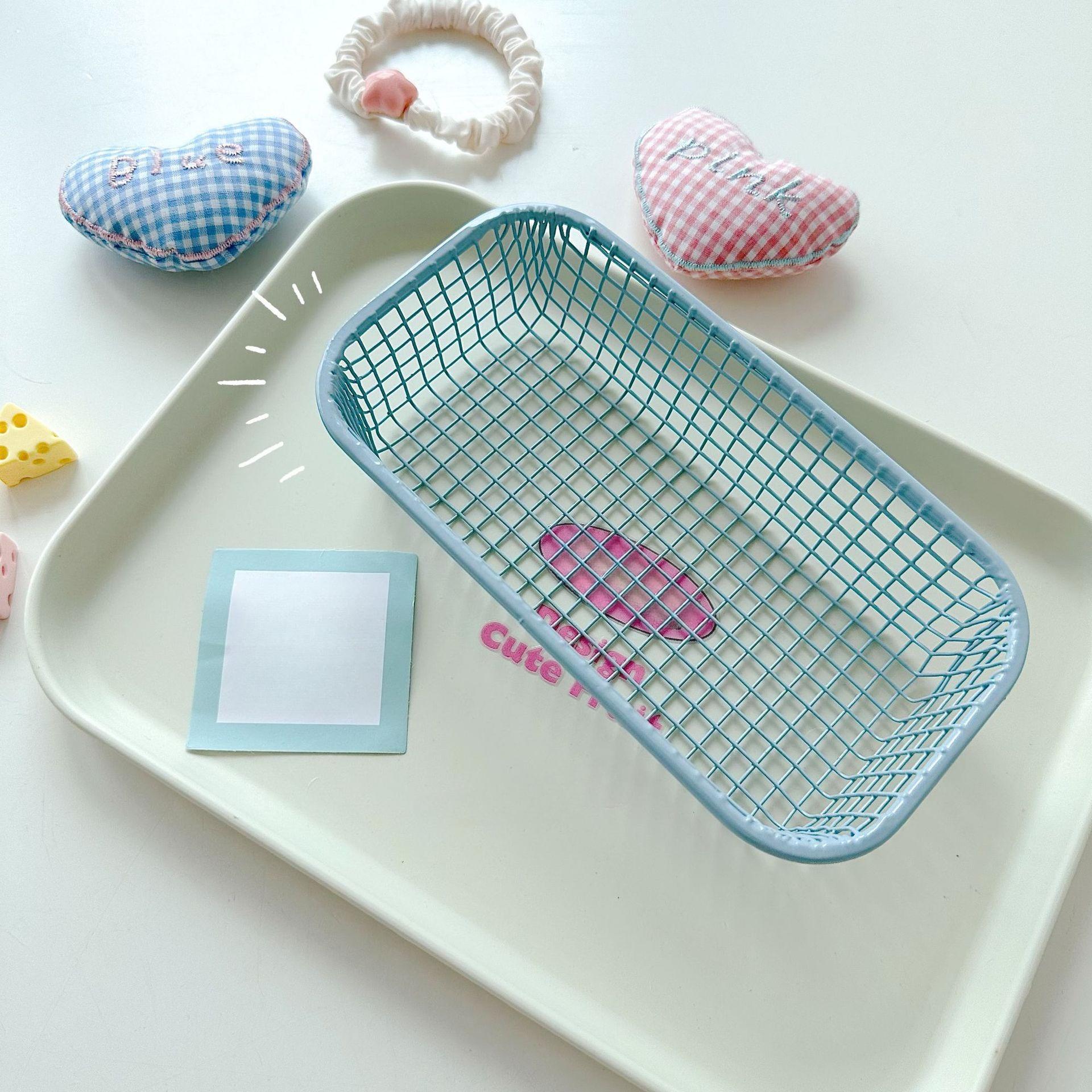 

Metal Wire Basket Foldable Desktop Organizer Office Desk Storage Vintage Iron Storage Basket for Living Room Kitchen Home Decor синій