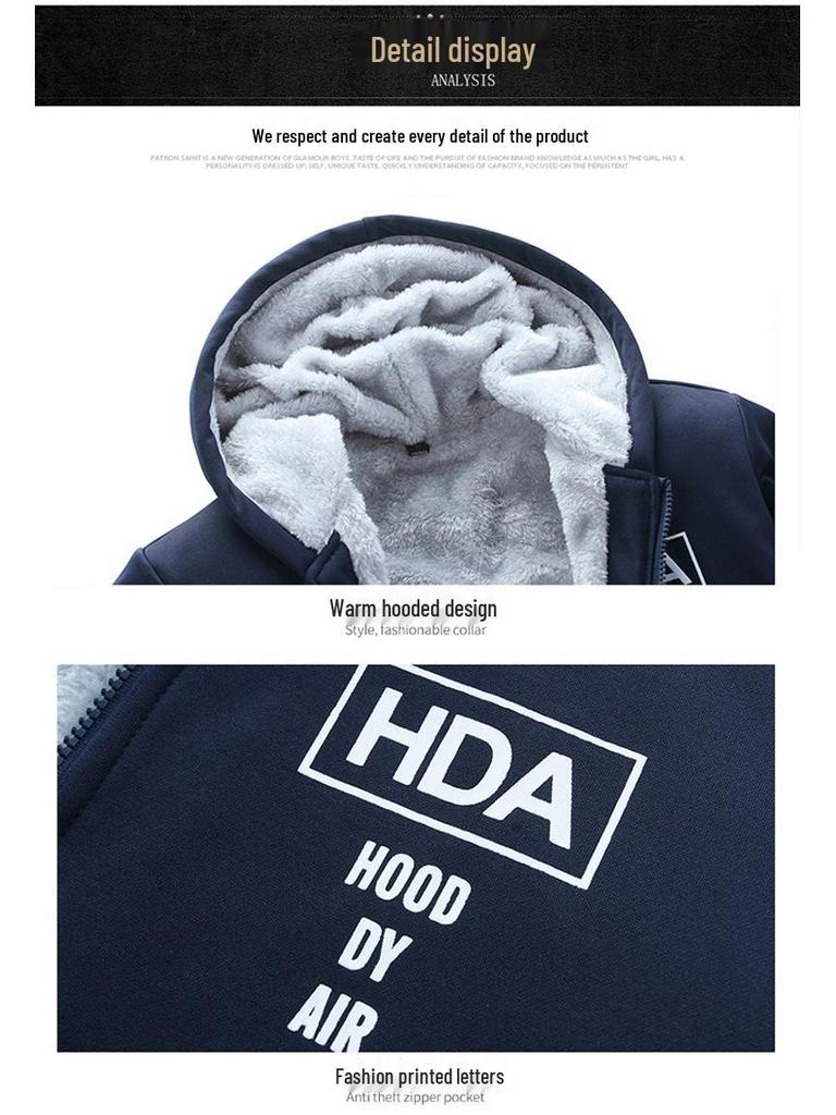 Men's Fleece-Lined Casual Hoodie & Pants Two-Piece Set