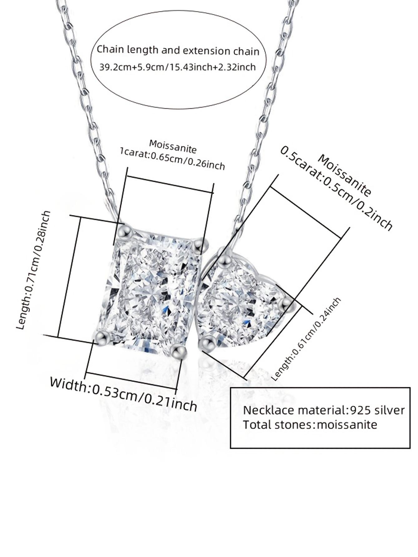 Love-heart Shape Jewelry D Color 925 Sterling Silver Princess Cut Moissanite Pendant Necklace for Women Claw Setting