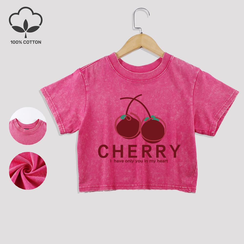 

Хлопковые кроп-топы с иллюстрацией вишни, летние, с кружевной отделкой по низу, выстиранные футболки, обычная посадка, круглый вырез, короткий рукав, повседневная одежда XL