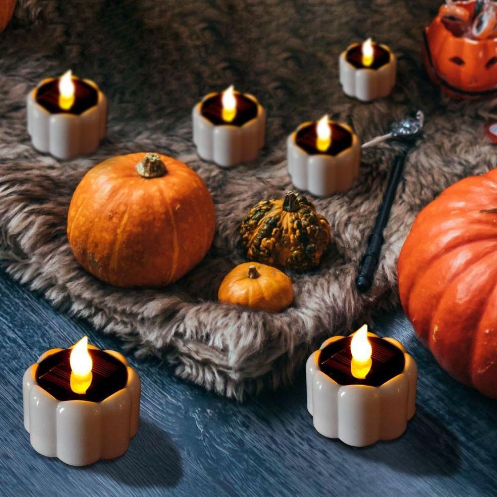 6pcs Romantic LED Candle  Lamp Waterproof Terrace Lamp Creative Solar Tea Lights  Halloween Festival
