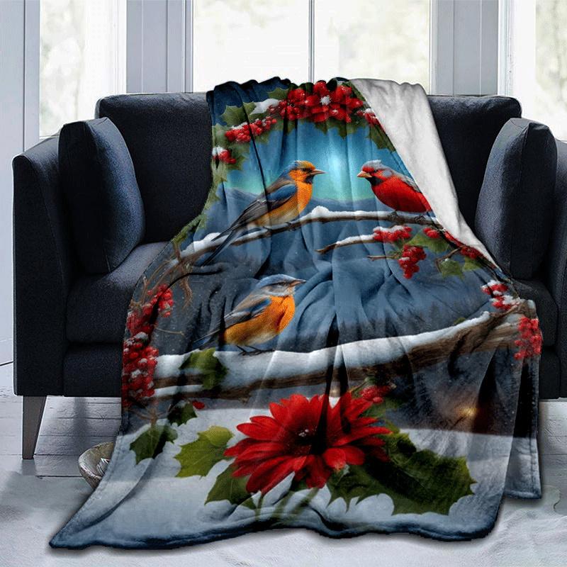 1pc Merry Christmas Printing Lightweight Flannel Blanket, Comfortable and Warm Blanket, for Camping Sofa Bed and Couch Office, Gift