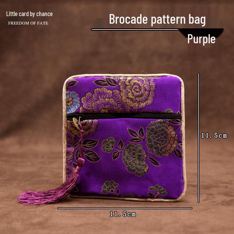Small Brocade Jewelry Pouch - Silk Drawstring Bag for Bracelets and Walnut Storage