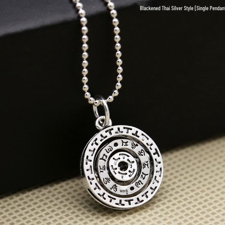 Sterling Silver S925 Rotating Runic Pendant for Women