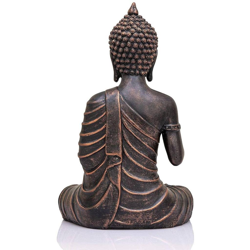 Meditating Sitting Buddha Statue Showpiece Idol Home Decor Living Room Gifts Decorative Showpiece - 27 Cm (Resin, Black, Copper)