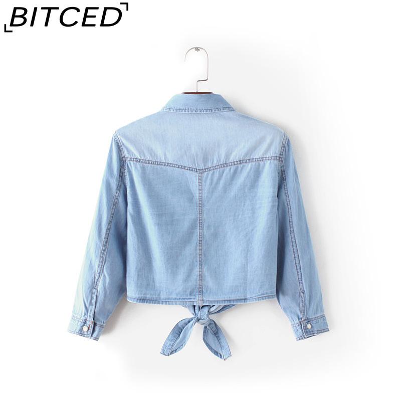 BITCED Tie-Knot Mid-Sleeve Short Cape Denim Shirt for Women Lightweight Short Jacket