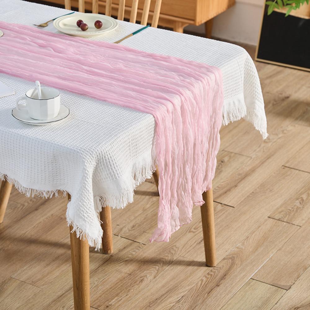 Semi-Sheer Gauze Table Runner Solid Color Tablecloth Luxury Table Cover Wedding Decor