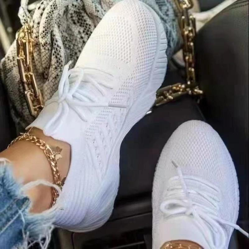 2026 Spring New Fashion Lace-up Thick-soled Sports Shoes Trendy Low-top Casual Shoes New Flat-soled Mesh Vulcanized Shoes Women