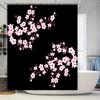 Cortina de Ducha Flor de Cerezo Estampado Floral Rosa Decoración de Baño Tamaño Personalizable Fondo Negro Paneles de Ducha Repelente al Agua
