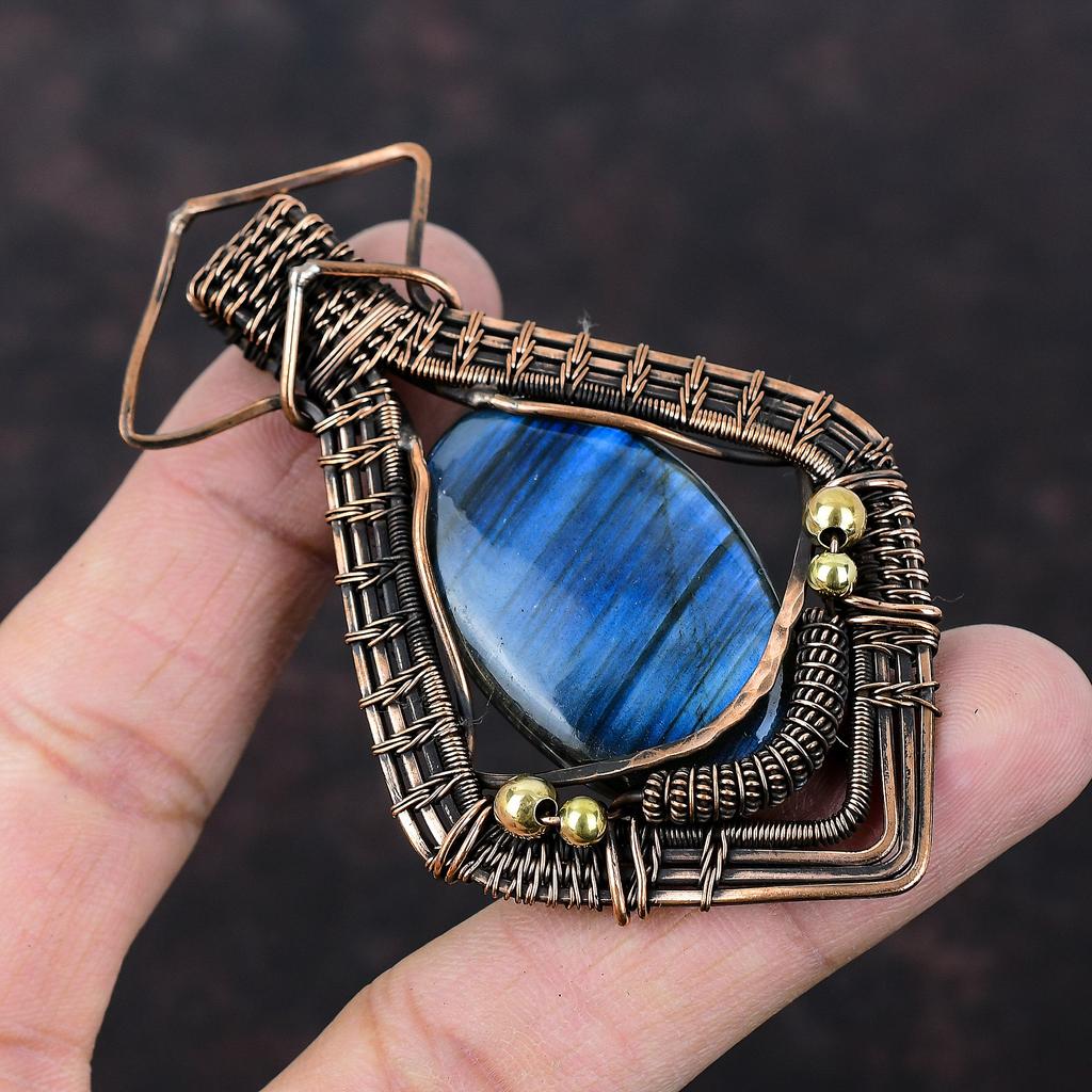 Labradorite Copper Pendant Copper Wire Wrapped Gemstone Pendant Handmade Designer Pendant Labradorite Jewelry For Gift Copper Wire Jewelry