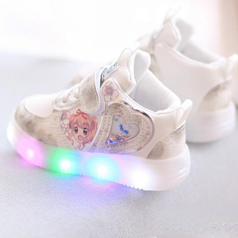 Lights Shoes Kid Sneakers Luminous Baby Toddler Shoes Cartoon Girls Sports Board Shoes Walking Trainers for Age 1-6 Children