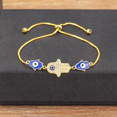 Nidin Charm Dark Blue/Light Blue Color Turkish Evil Eye Bracelets for Women Snake Chain Fatima Adjustable Palm Bangle Jewelry