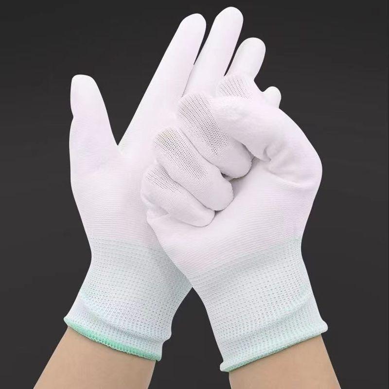 

Labor Protection Gloves Nylon Bead Non Slip Abrasion Resistant Glue-Coated Driver Driving Summer Ultra-Thin Etiquette Work Finger Men and Women White painted fingers 12 pairs