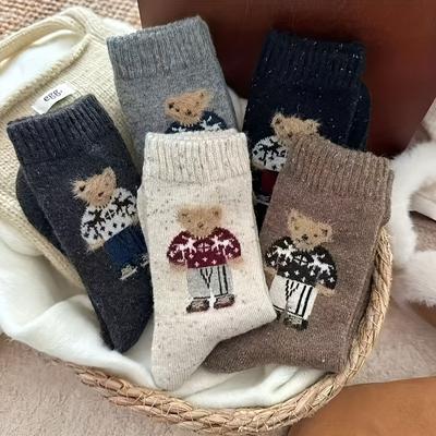 Women's Cute Bear Socks - Winter Thermal Mid-Calf Socks, Fall/Winter Cute Socks