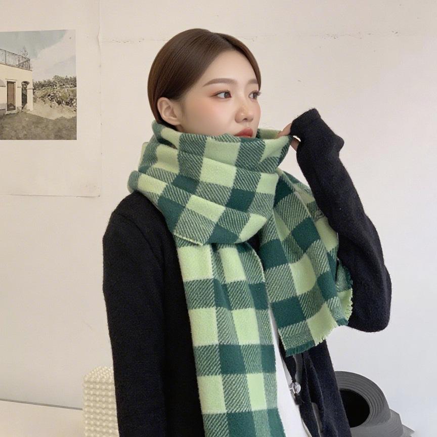 AC Plaid Scarf New Checkerboard Plaid Women's Imitation Cashmere Scarf Winter Soft Waxy Warm Scarf Shawl