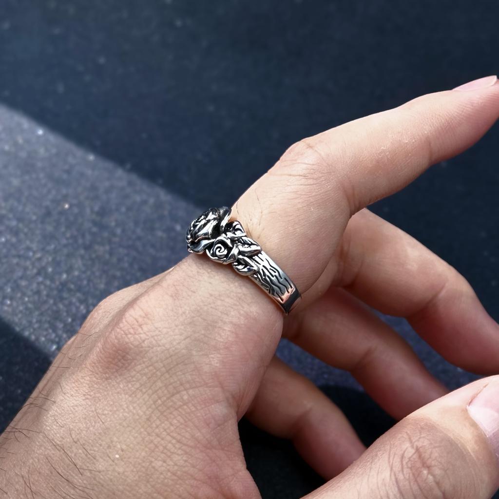 Retro Rose Blume Verstellbarer Offener Ring Für Damen Herren Silberbeschichtetes Kupfer Punk Gothic Edgy Schmuck Unisex Accessoires Liebesgeschenk
