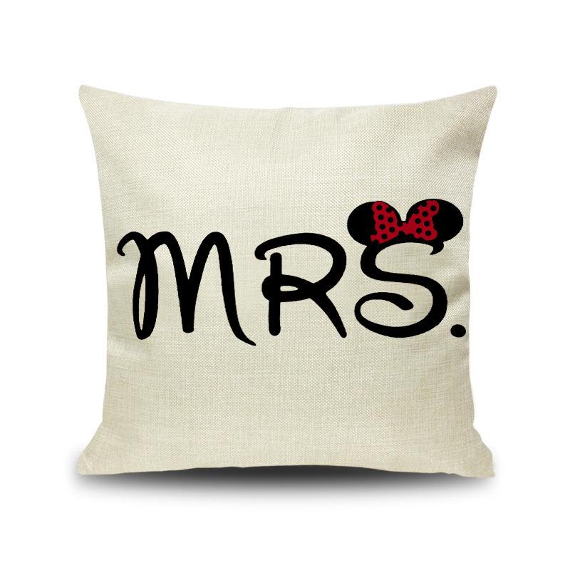 

Valentine s Day Couple Letters Mr Mrs Linen Pillow Cushion Cover Casual Couple s Pillow 45 * 45cm without core