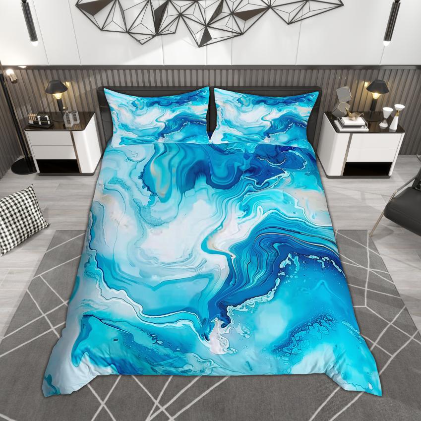 Comforter Homewish Colorful Marble Contemporary Watercolor Bedding Set Abstract Stone Pattern Set