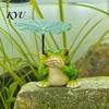 Cute Animal Statues 3Pcs/Set Mini Statues, Frog Elephant And Turtle Figurines with Leaf Creative Gift for Gardeners Umbrella, Resin Miniature Ornament
