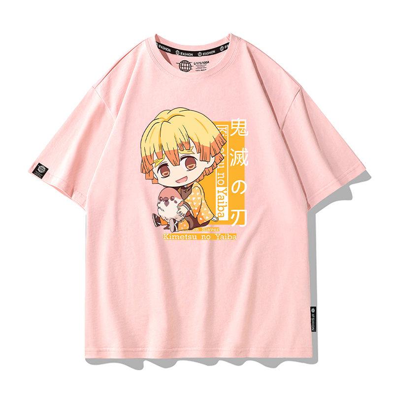 Summer Cartoon Ghost Killing Blade Summer Anime Cotton Cartoon Printing New Unisexs and Womens Casual Round Neck Short Sleeve