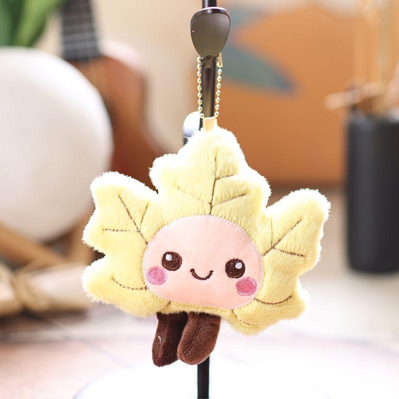 

Cute Leaf Plush Keychain With Smile Face For Bag Decoration And Gift