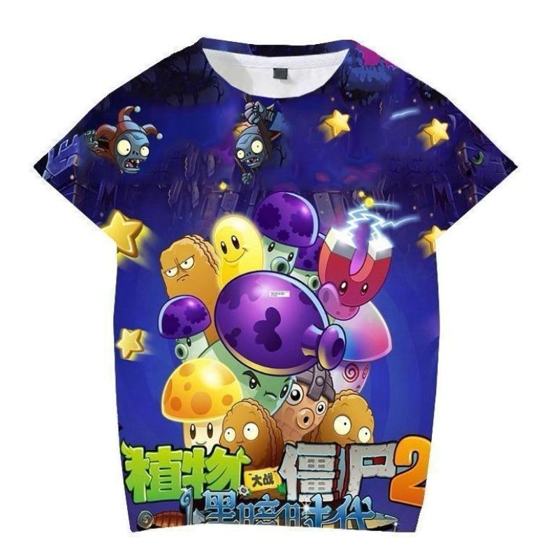 Summer New Plant Vs. Zombie Cartoon Crew Neck 3D Printing Trend T-shirt