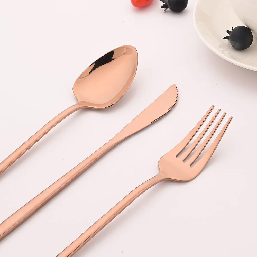 16Pcs Rose Gold Dinnerware Set Knife Fork Coffee Tea Spoon Cutlery Set 18/10 Stainless Steel Tableware Western Kitchen Flatware