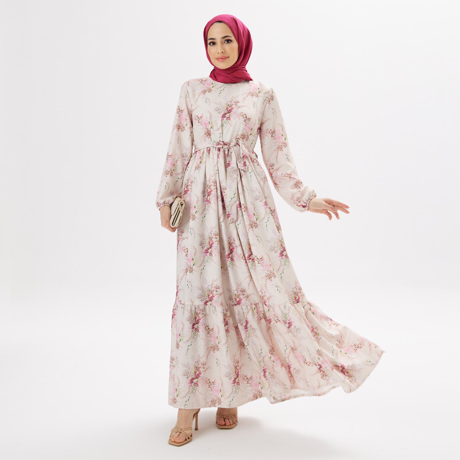 

Льняное женское платье Flora на подкладке с цветочным узором и длинным рукавом