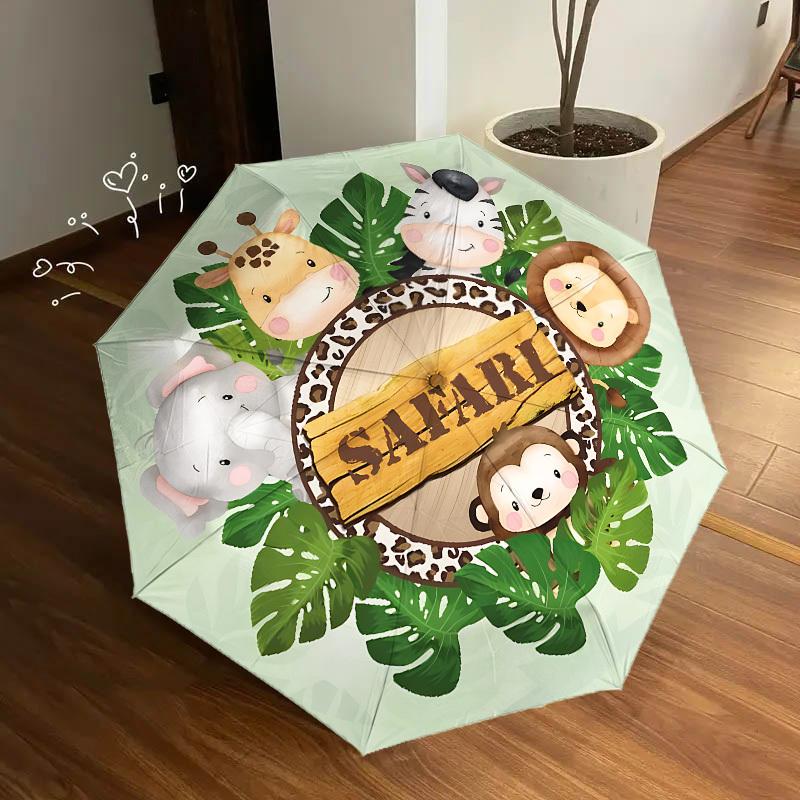 1pc Safari Animals Themed Design Umbrella 8 Rib Frame,Automatic Opening 3 Fold Umbrella, Lightweight and Durable Couple Umbrella-p0803009