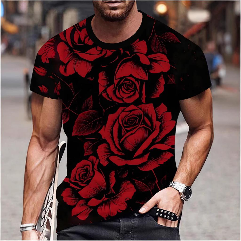 Trendiges Liebesrosen-Romantik-Print-T-Shirt