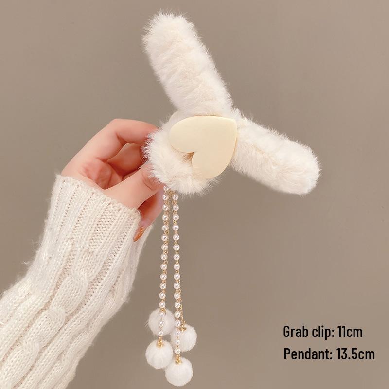 Korean Style Plush Bow Hair Clip with Tassel - Autumn/Winter Women's Hair Accessory