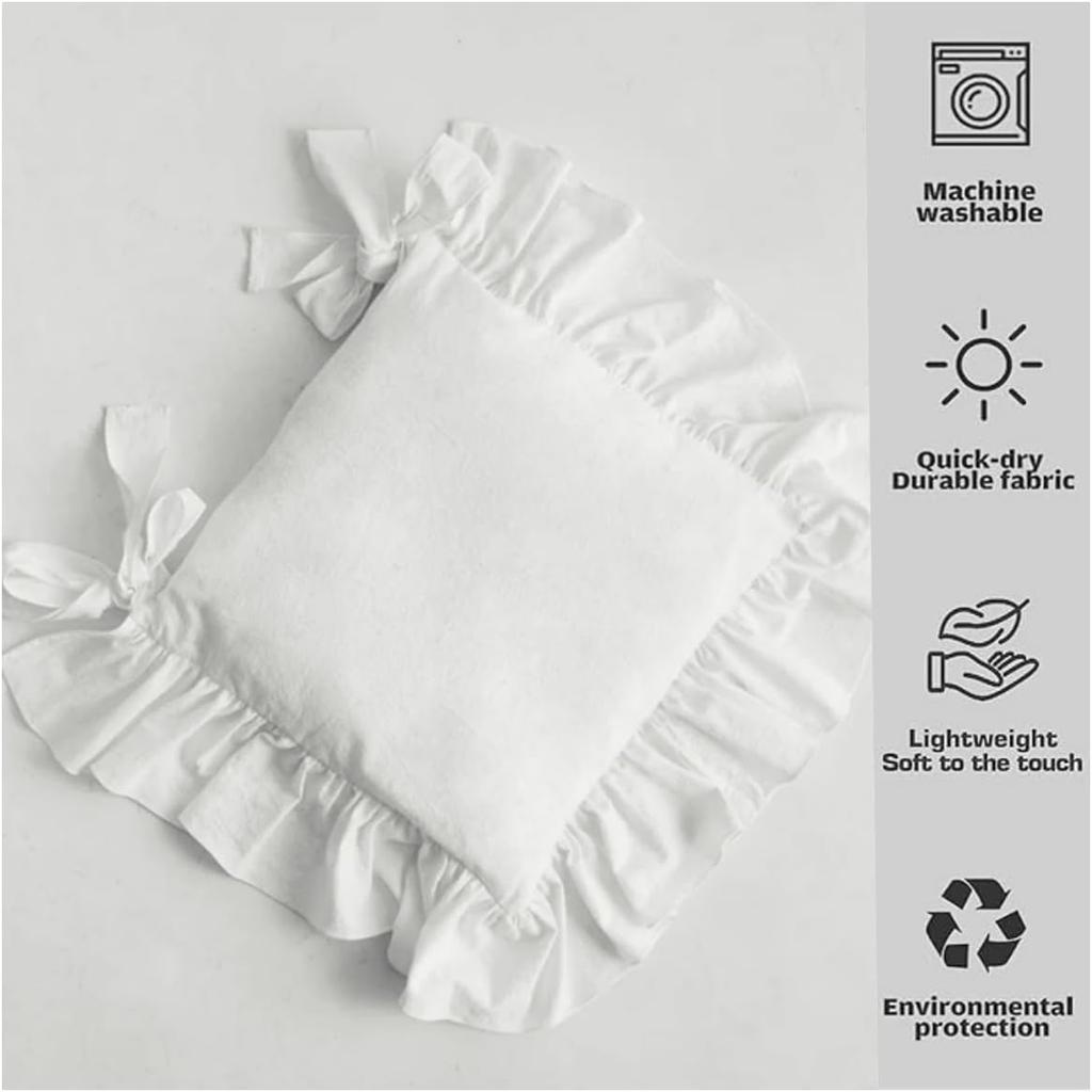 4er Pack Stuhlkissen Rüschen Stuhlkissenbezug, 100% Baumwolle Boho Überzug Geeignet für Wohnzimmer Esszimmerstuhl Kissen, Stilvolle Sitz- und Rückenkissen