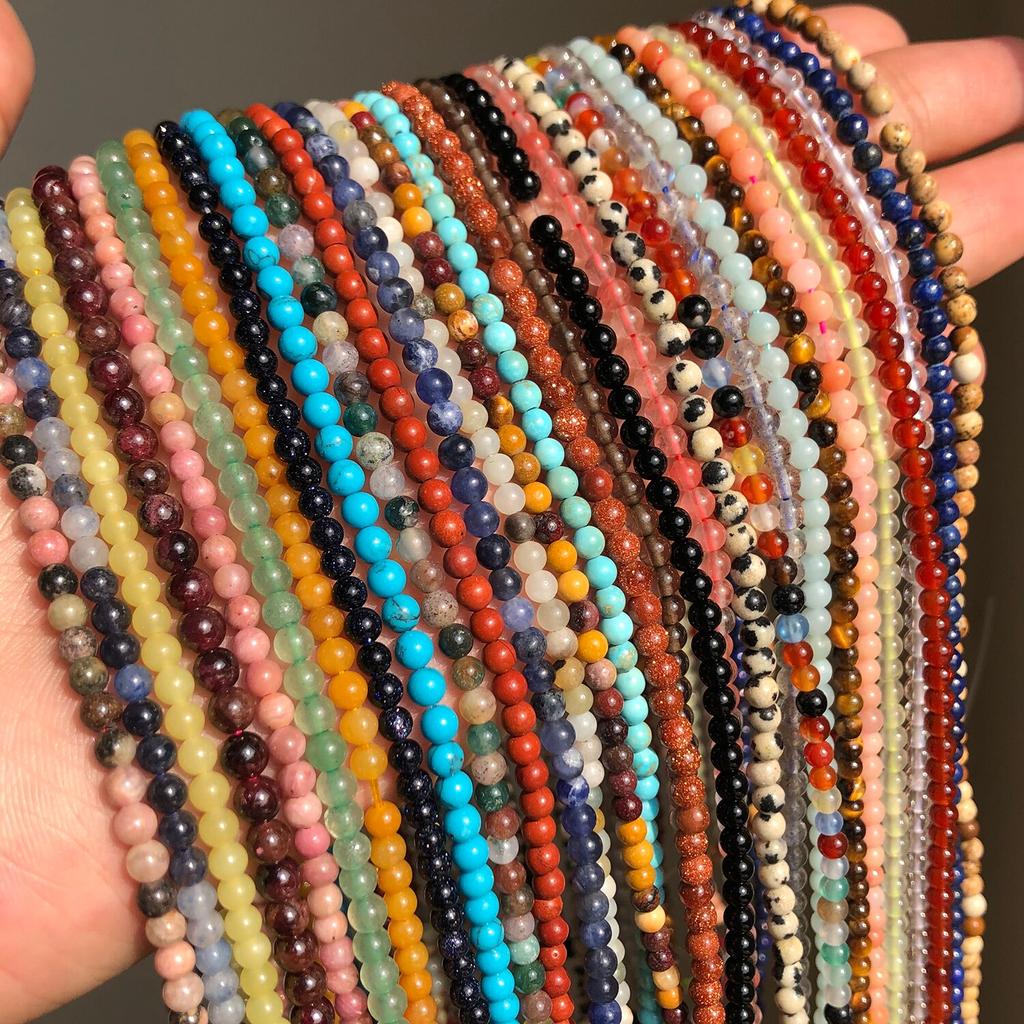 Natural Stone Beads Agates Jades Howlite Crystal Round Pony Tiny Beads for Jewelry Making Beadwork DIY Bracelet 2mm 3mm 15''