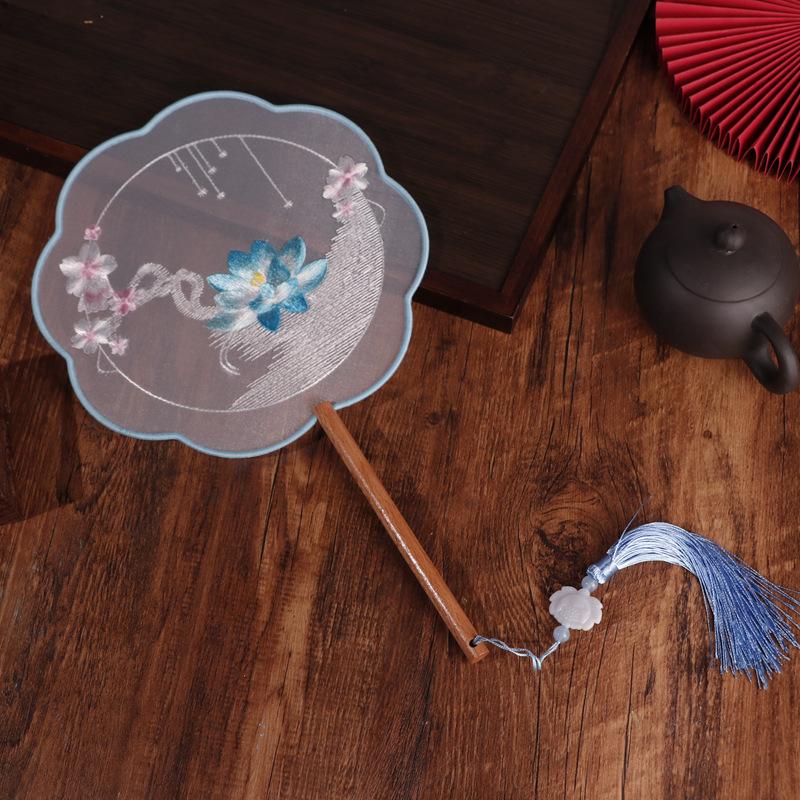 Chinese Double-Sided Embroidered Round Fan for Hanfu or Qipao Dance Performances