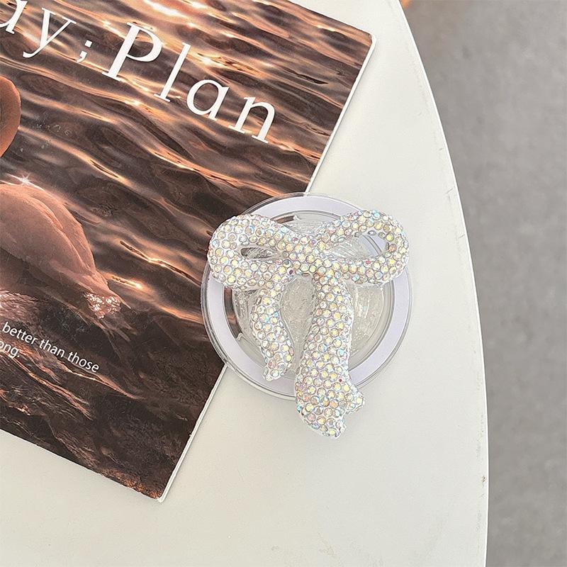 Creative Rhinestone Bow Phone Holder - Magnetic Finger Ring for Women