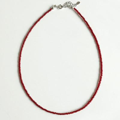 Mi0 Simple Color Beads Necklace(925silver Red )
