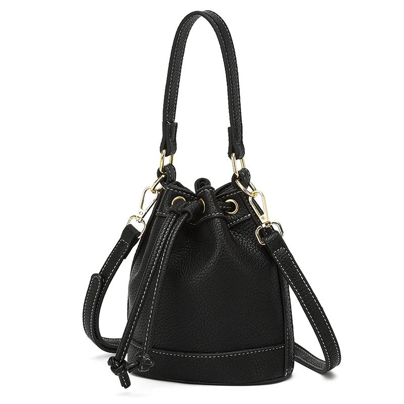 Solid PU Sweet Advanced Sense Niche Design Bucket Bag Casual Large Capacity Versatile Drawstring Women's Handbags