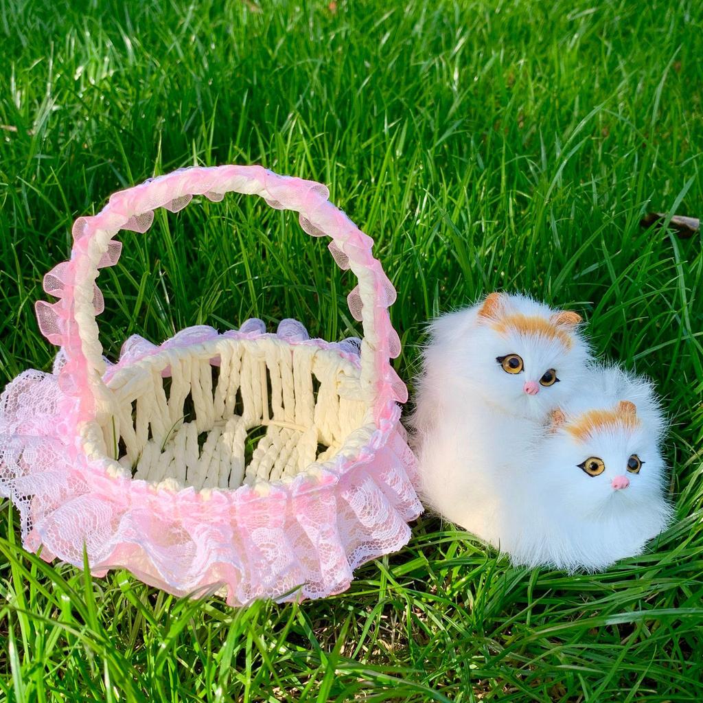 Mother Cat and Kitten with Basket Figurine - Toy Gift for Kids or Girlfriend