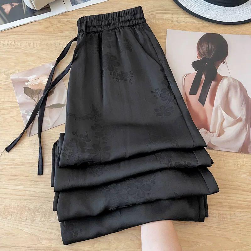 

Uncle Radish Jacquard Wide Leg Pants Women s Summer New High Waist Loose Small Nine-Point Straight Pants M чёрный