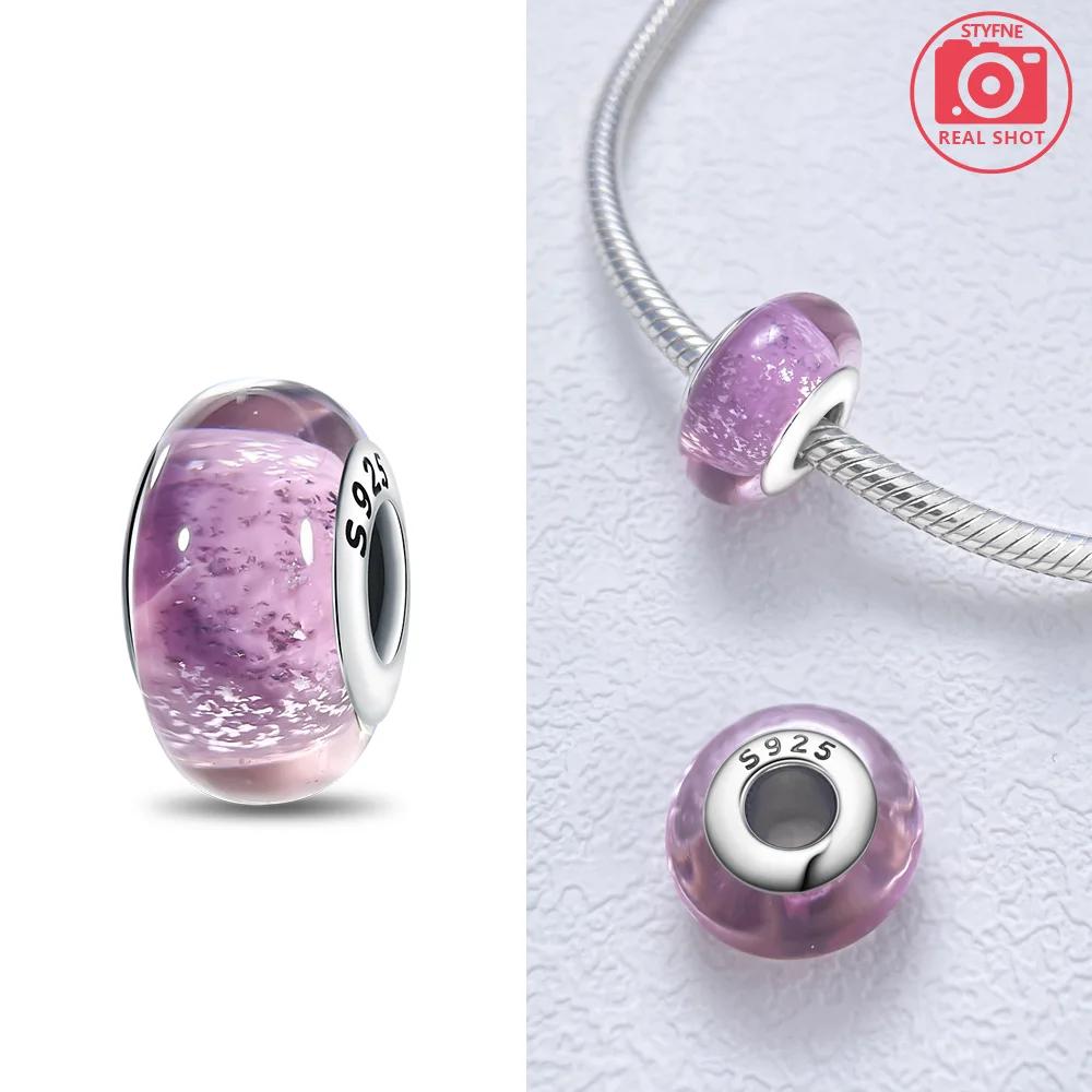 925 Silver Bracelet Women Diy Jewelry Gift Accessories Charms Beads Pink Murano Glass Blue Flower Butterfly Beads