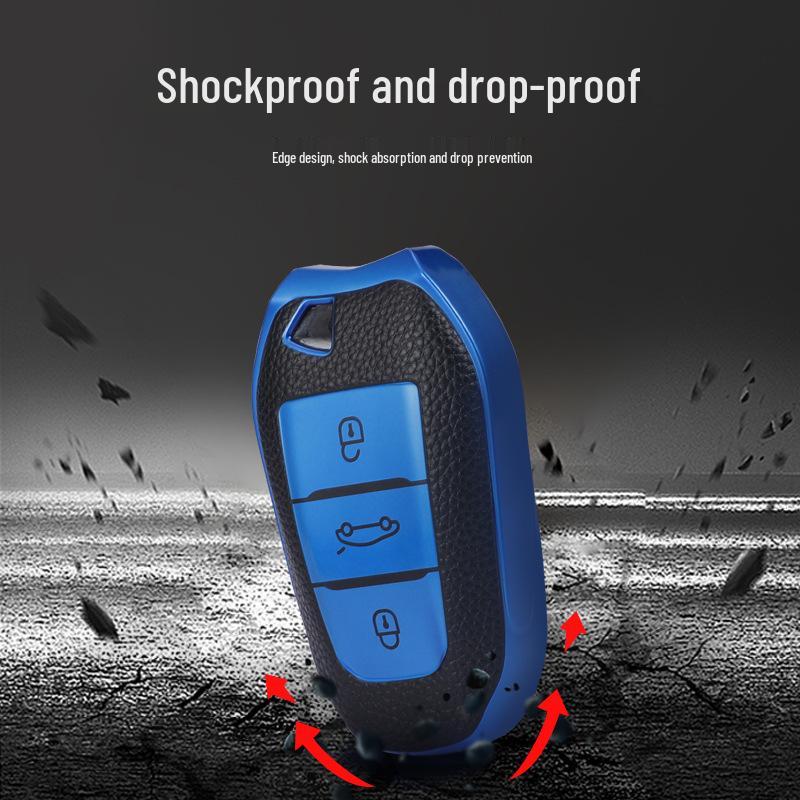Peugeot Car Key Leather Case for 508L/4008/5008 - Unisex Protective Shell with Buckle