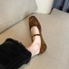 Inner height increase single shoes women's flat-soled leopard print light mouth ballet shoes square head casual driving Mary Jane shoes advanced sense