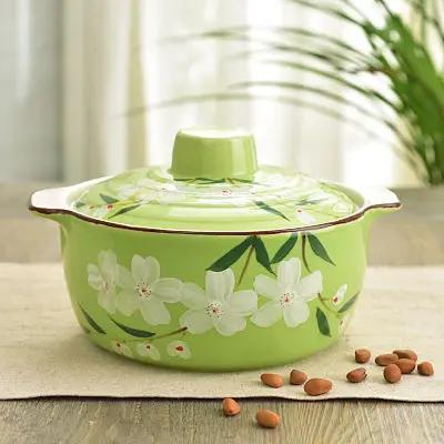 

22cm Japanese Style Hand-painted Cherry Blossom Underglaze Color Ceramic Soup Pot Kitchen Household Tableware Kitchenware