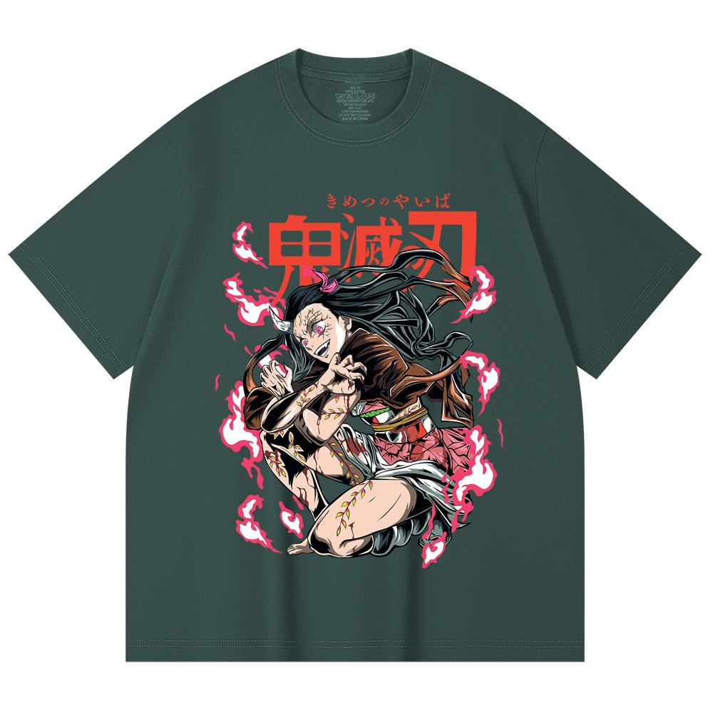 230 Gsm 100% Cotton Demon Slayer V71 Nezuko Demon Print Unisex Heavy Cotton T Shirt