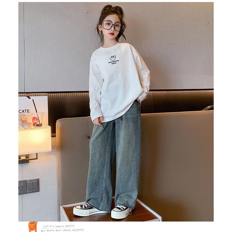 Girls' 2025 Autumn Smiley Face Casual Loose Shirt for Medium & Large Children