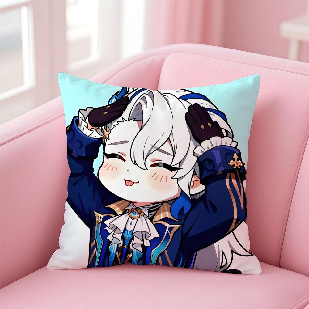 Popular Genshin Impact NNeuvillette Cushion Cover Pillowcase Short Plush Invisible zipper Room Sofa Cushion Cover