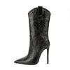 Fashion Women's new pointed pattern material with sexy temperament, slim heels, pointed toes and calves, nightclub fashion short boots