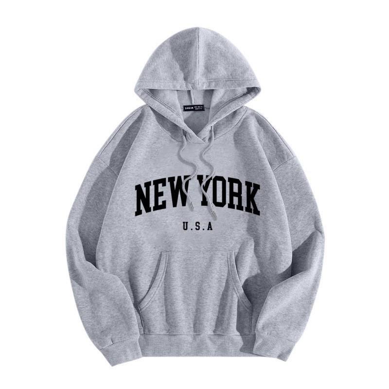 Gothic Style Women's NEWYORK Letter Print Loose Hoodie Sweatshirt