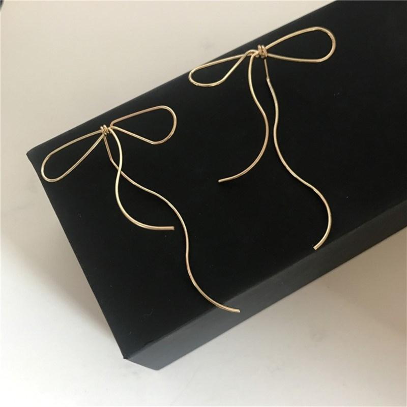 Fashionable Bowknot Earrings Vintage Long Tassels Bow Drop Earrings Simple Line Ear Studs Dangle Eardrop Party Jewelry