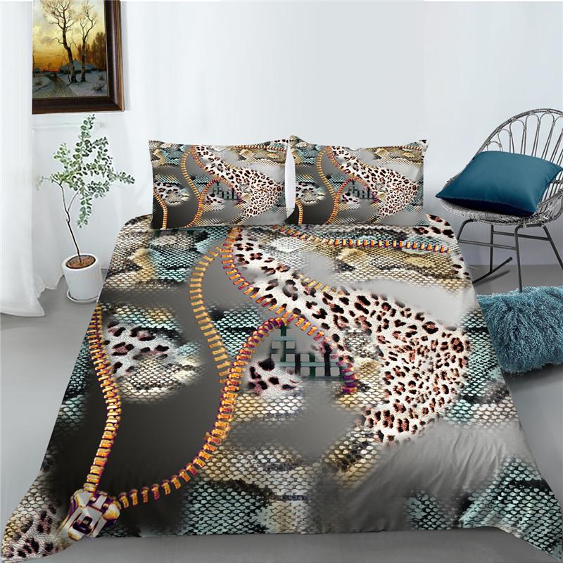 Bettbezug-Set mit Leopardenmuster, Mikrofaser, europäischer Retro-Klassiker, Druck, Doppelbett-Bettbezug mit Leopardenmuster und Goldkette, Kingsize